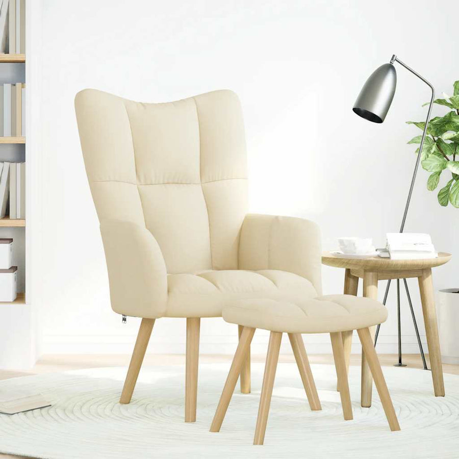 Relaxstoel met voetenbank stof crèmekleurig