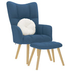 Recliner with footstool fabric blue