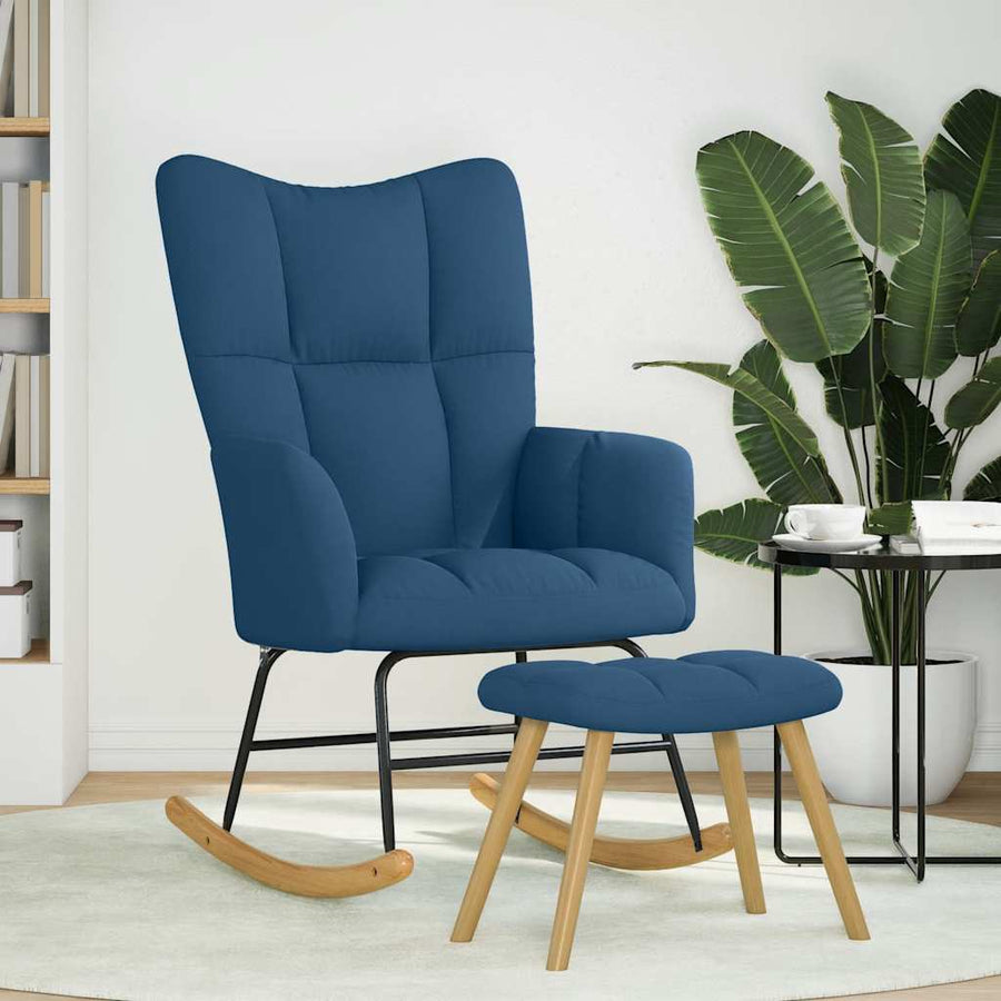 Schommelstoel met voetenbank stof blauw