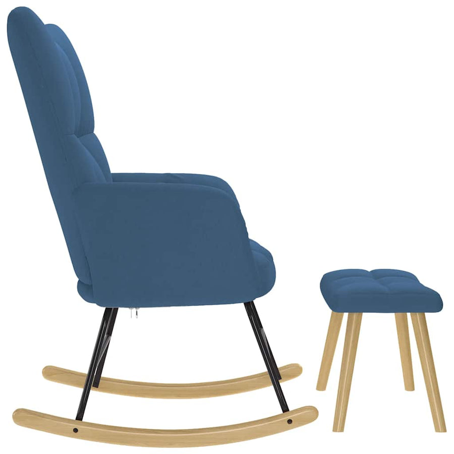 Schommelstoel met voetenbank stof blauw