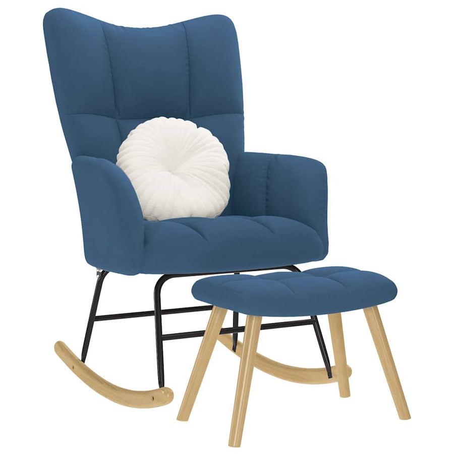 Schommelstoel met voetenbank stof blauw