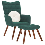 Relaxstoel met kruk donkergroen fluweel