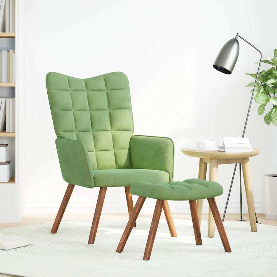 Relaxstoel met voetenbank fluweel lichtgroen