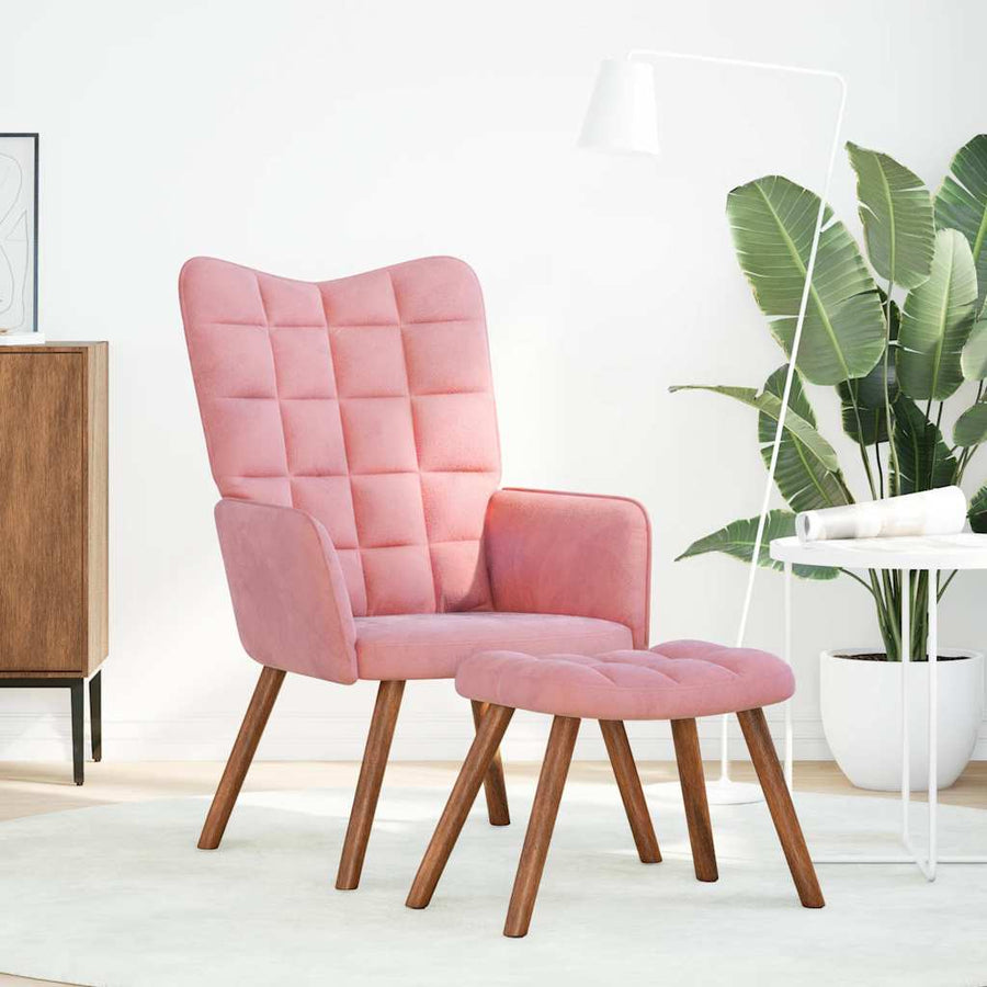 Relaxstoel met voetenbank fluweel roze