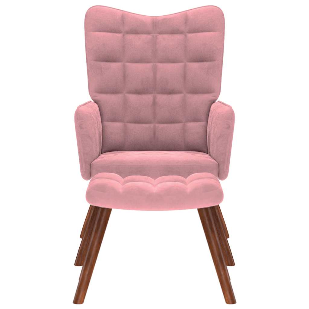 Relaxstoel met voetenbank fluweel roze
