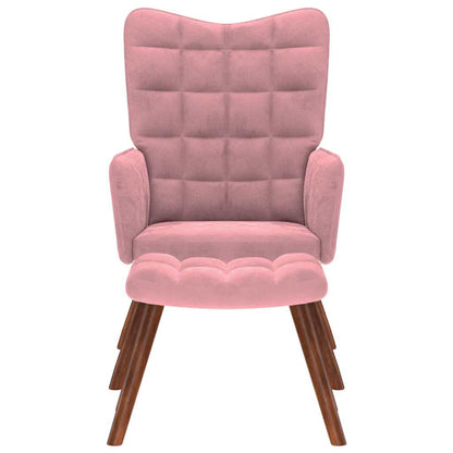 Relaxstoel met voetenbank fluweel roze