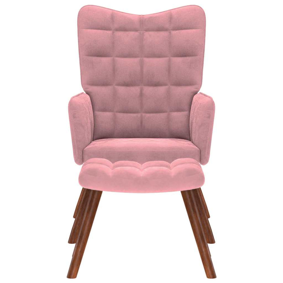 Relaxstoel met voetenbank fluweel roze