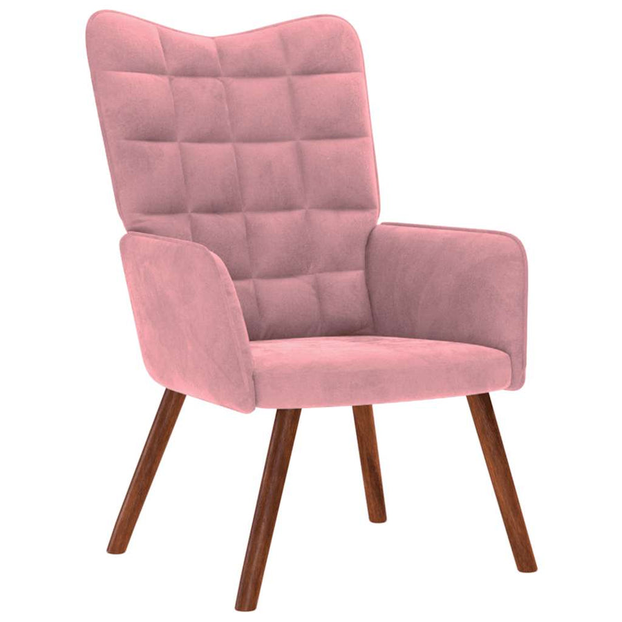 Relaxstoel met voetenbank fluweel roze