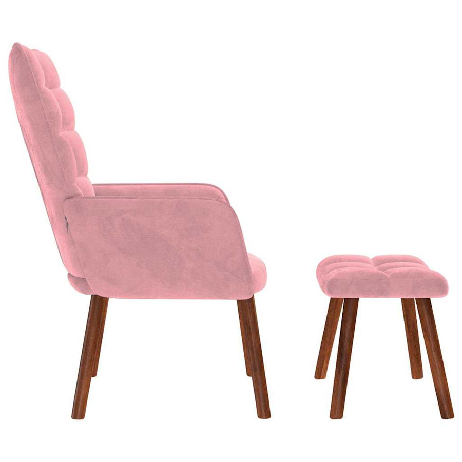 Relaxstoel met voetenbank fluweel roze