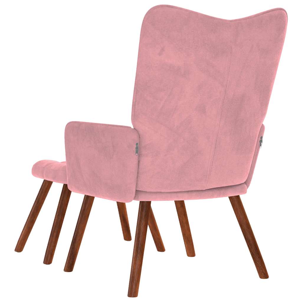 Relaxstoel met voetenbank fluweel roze