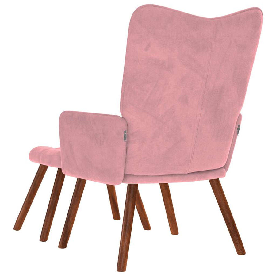 Relaxstoel met voetenbank fluweel roze