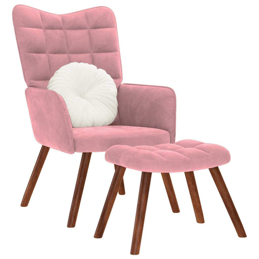 Relaxstoel met voetenbank fluweel roze