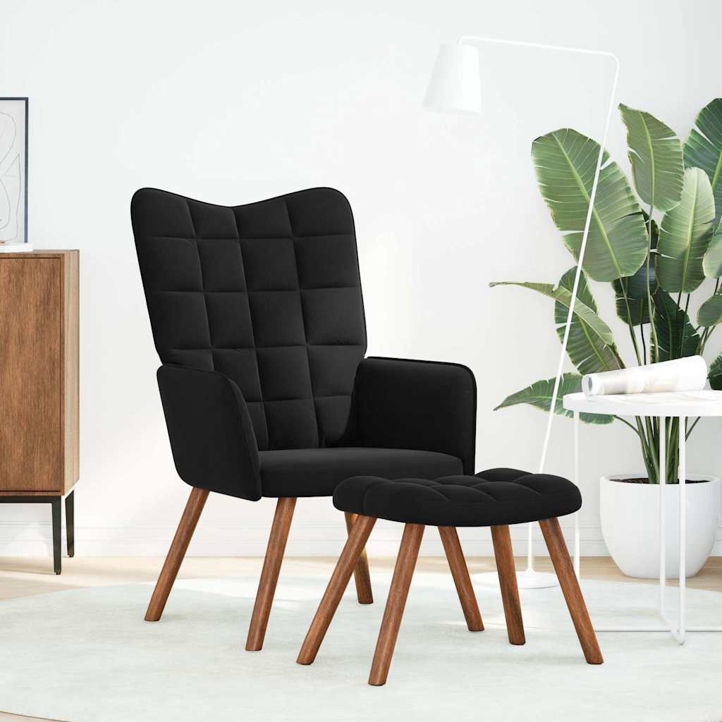 Relaxstoel met voetenbank fluweel zwart