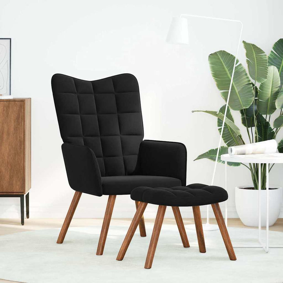 Relaxstoel met voetenbank fluweel zwart