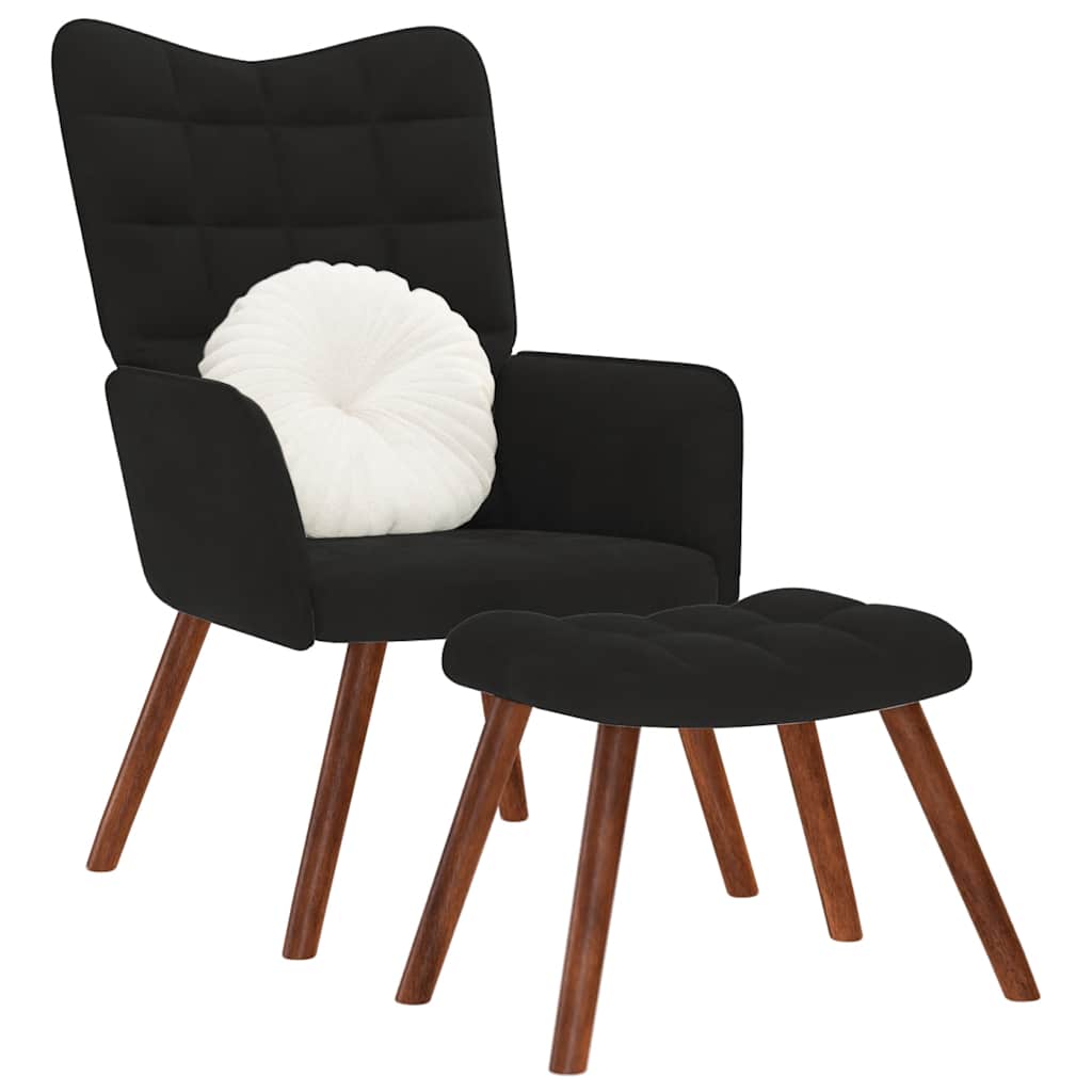 Relaxstoel met voetenbank fluweel zwart