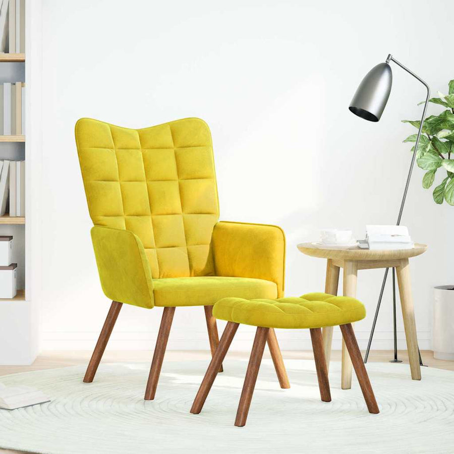 Relaxstoel met voetenbank fluweel geel