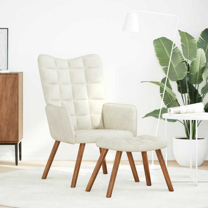Relaxstoel met voetenbank fluweel crèmekleurig