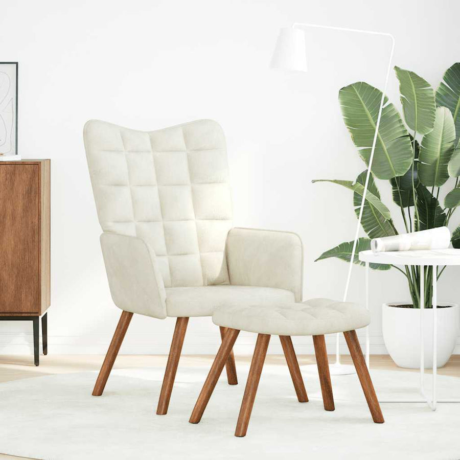 Relaxstoel met voetenbank fluweel crèmekleurig