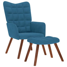 Relaxstoel met voetenbank fluweel blauw