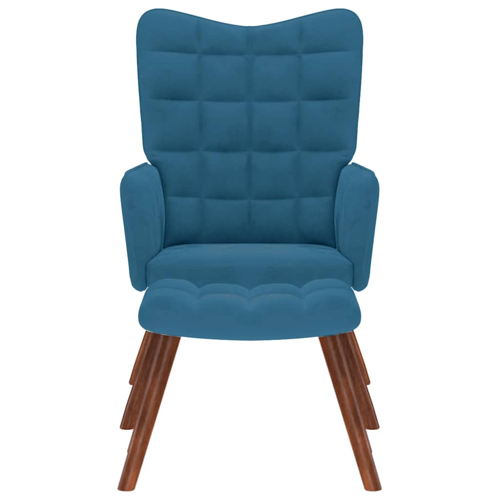 Relaxstoel met voetenbank fluweel blauw
