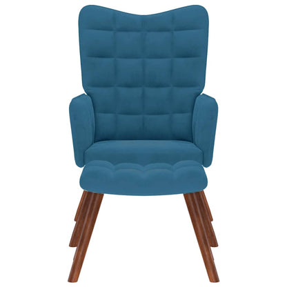 Relaxstoel met voetenbank fluweel blauw