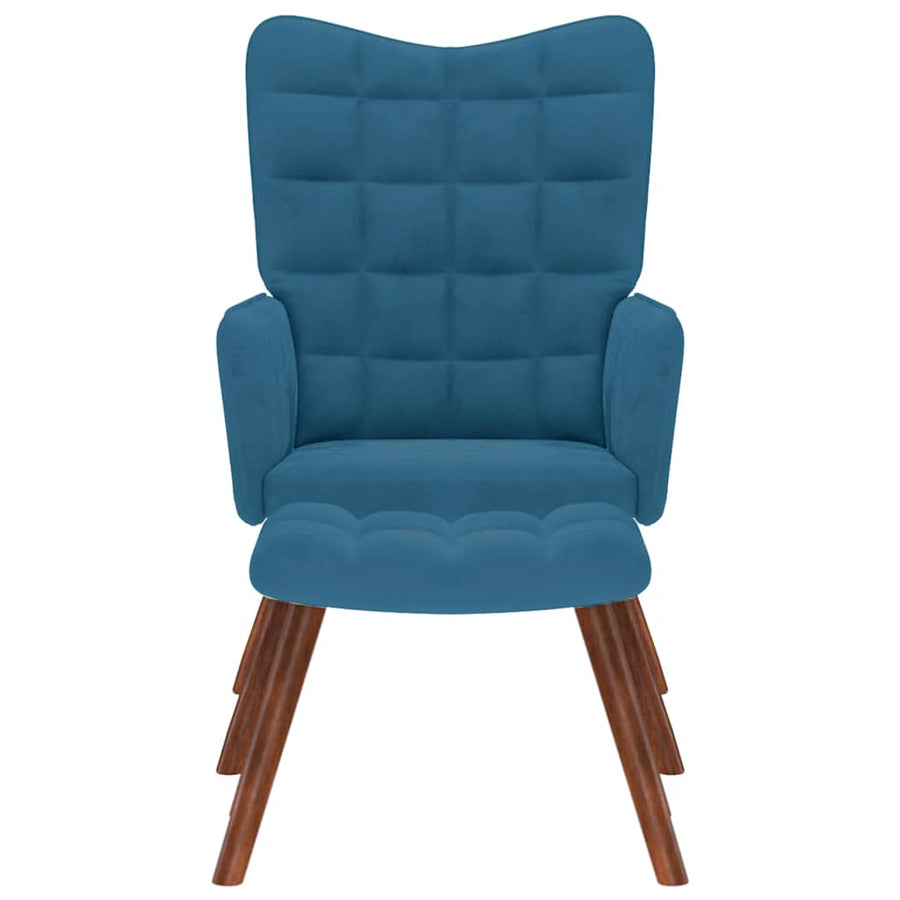 Relaxstoel met voetenbank fluweel blauw