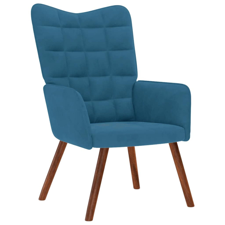 Relaxstoel met voetenbank fluweel blauw