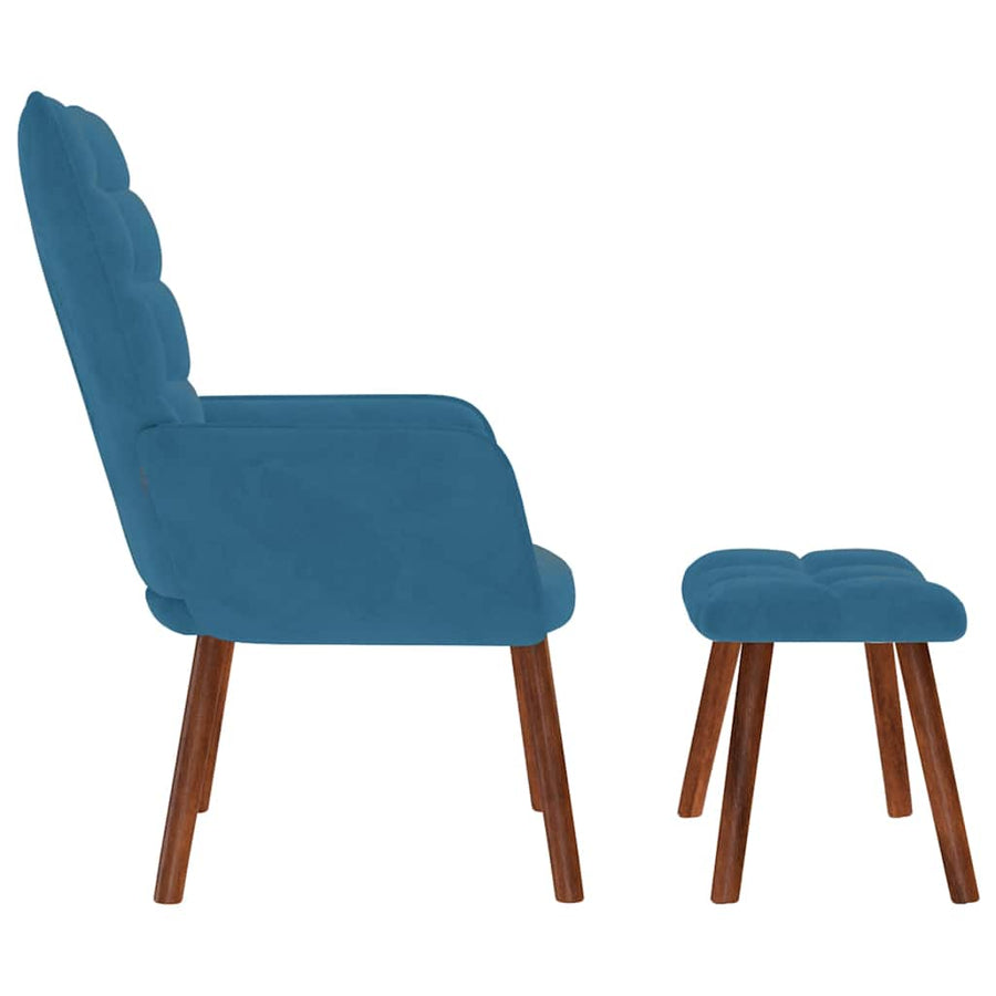 Relaxstoel met voetenbank fluweel blauw