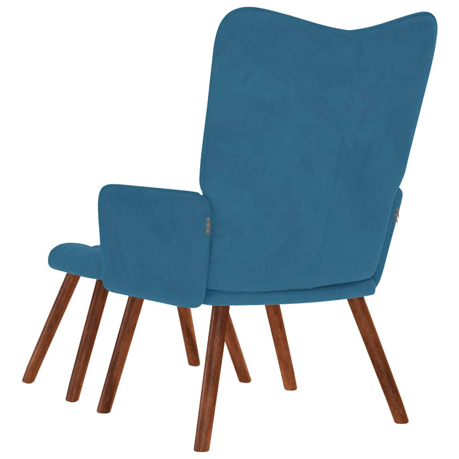 Relaxstoel met voetenbank fluweel blauw