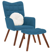 Relaxstoel met voetenbank fluweel blauw