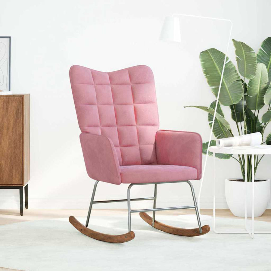 Schommelstoel fluweel roze