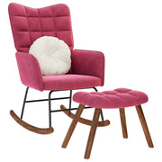 Rocking chair with stool velvet wine red