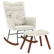Rocking chair with stool in cream-coloured velvet