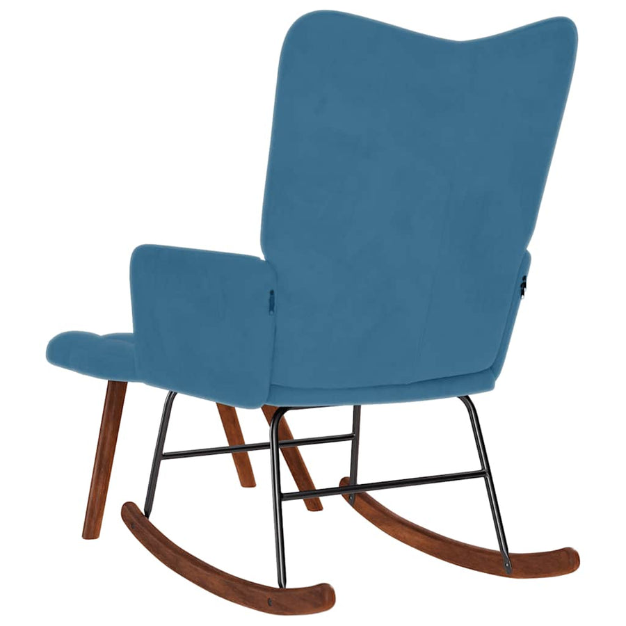 Schommelstoel met krukje fluweel blauw