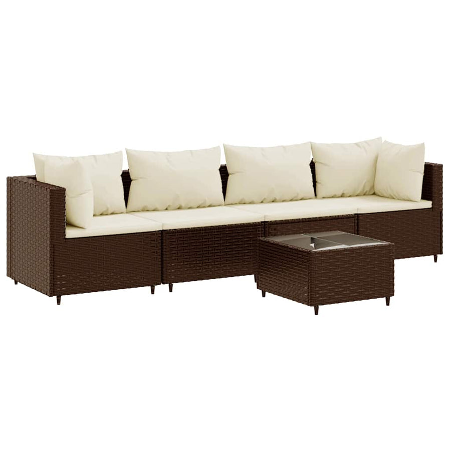 5-Delige Loungeset Met Kussens Poly Rattan Bruin en wit