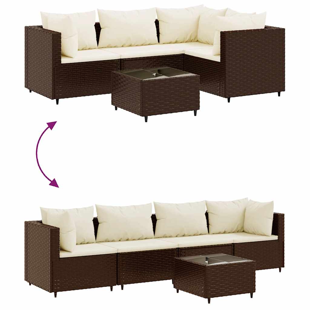 5-Delige Loungeset Met Kussens Poly Rattan Bruin en wit