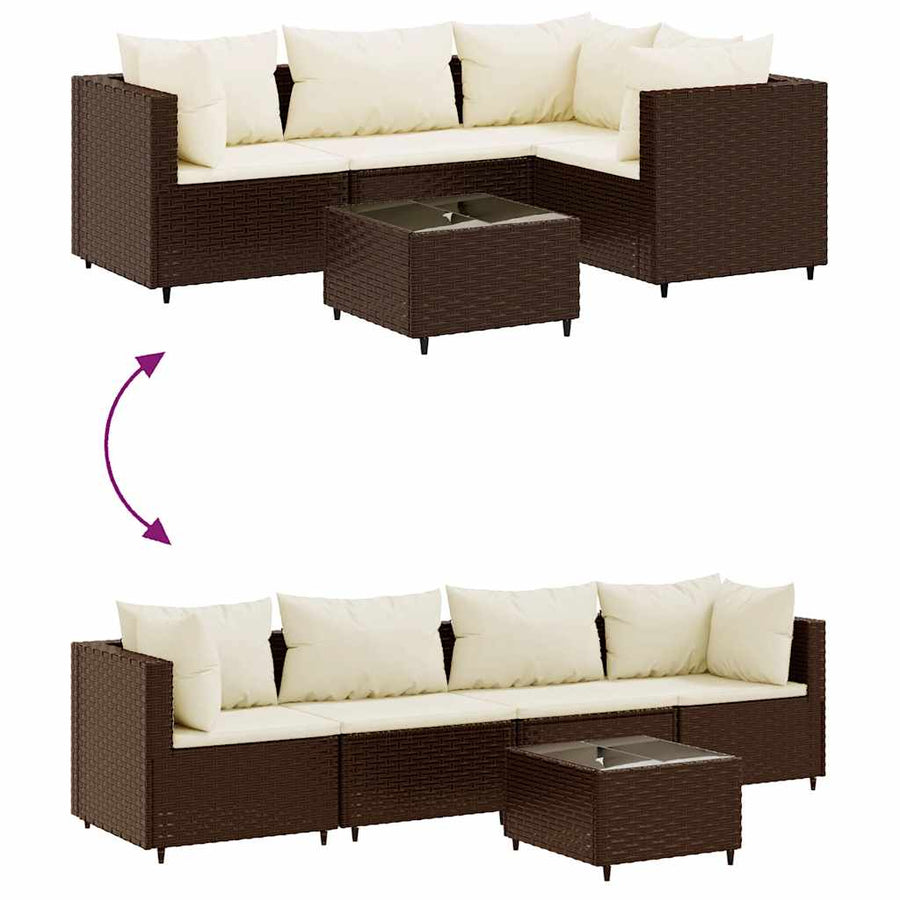 5-Delige Loungeset Met Kussens Poly Rattan Bruin en wit