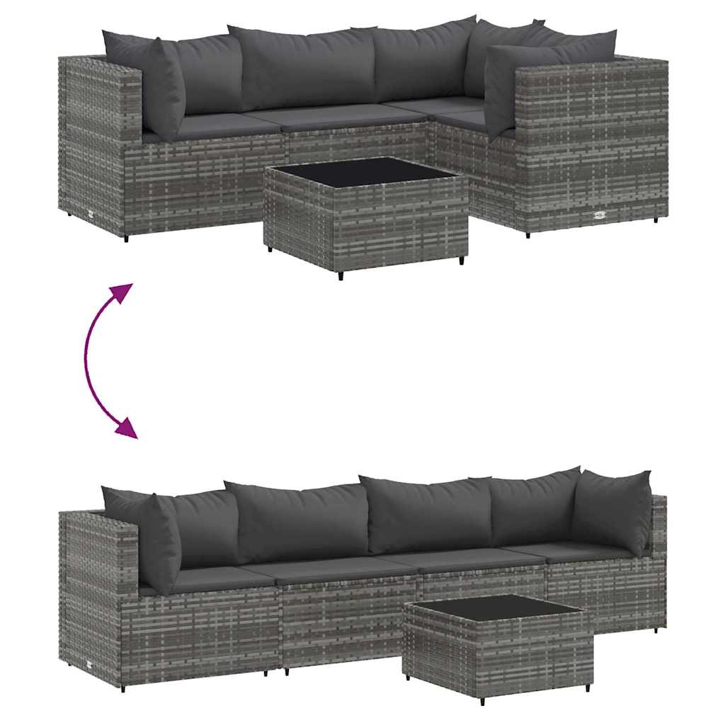 5-delige Loungeset met kussens poly rattan grijs