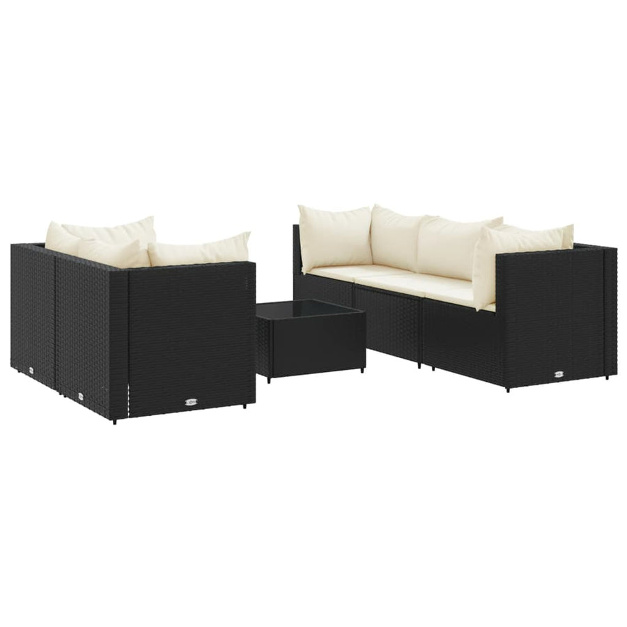 6-Delige Loungeset Met Kussens Poly Rattan 5 Zwart en crème