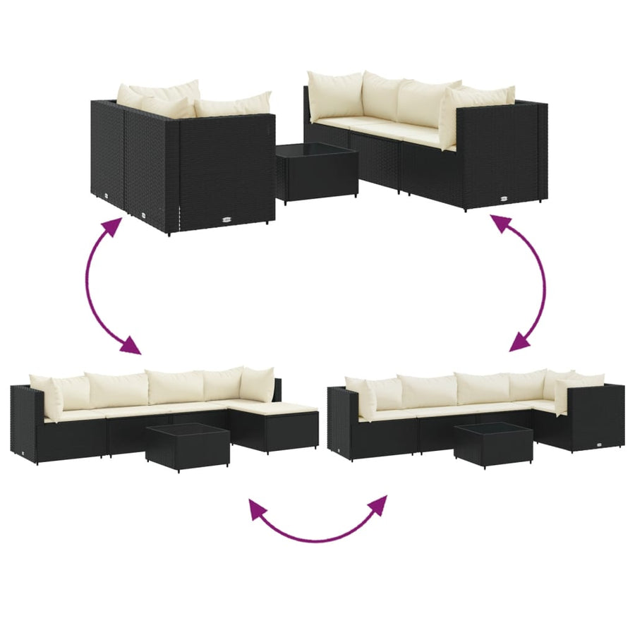 6-Delige Loungeset Met Kussens Poly Rattan 5 Zwart en crème