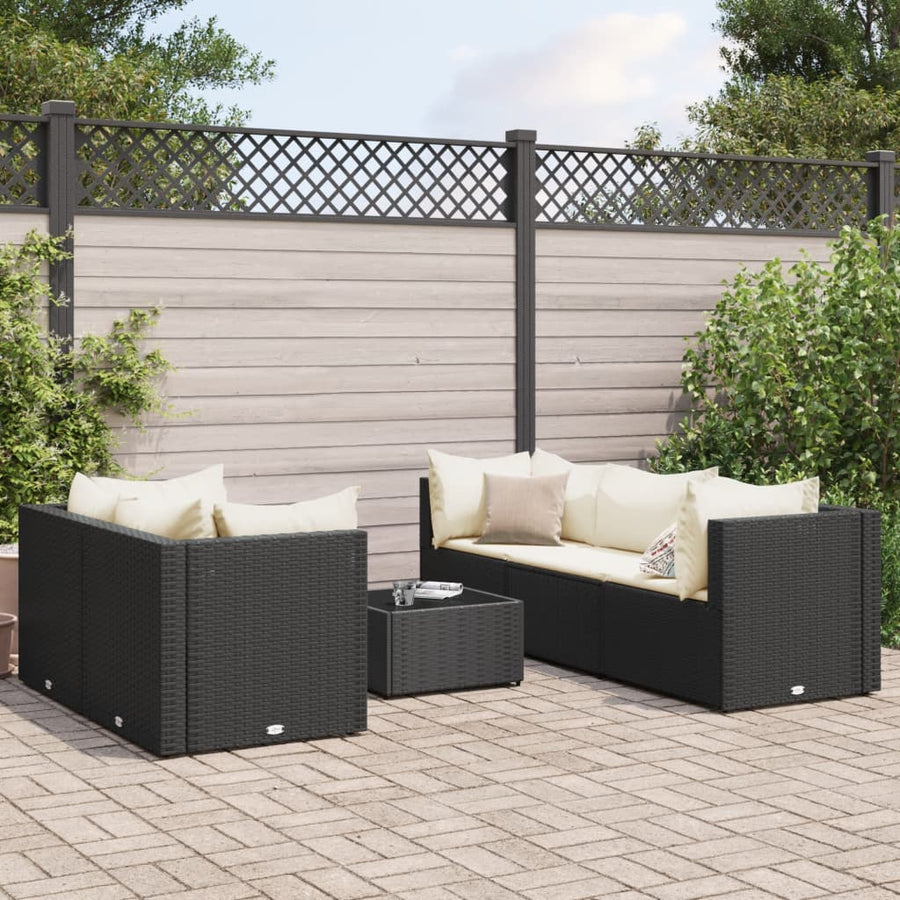 6-Delige Loungeset Met Kussens Poly Rattan 5 Zwart en crème