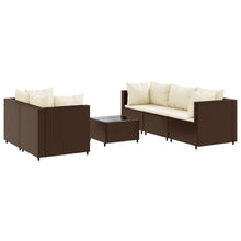 6-delige Loungeset met kussens poly rattan bruin