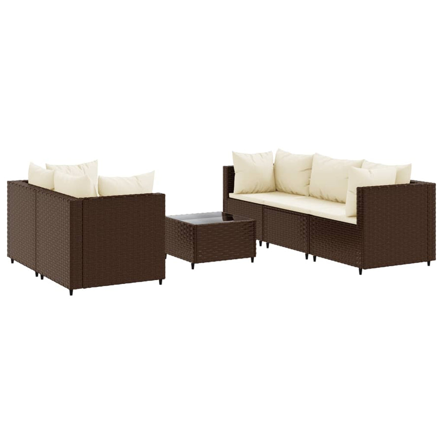 6-delige Loungeset met kussens poly rattan bruin