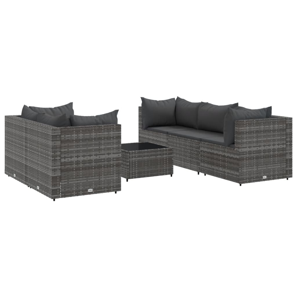 6-delige Loungeset met kussens poly rattan grijs
