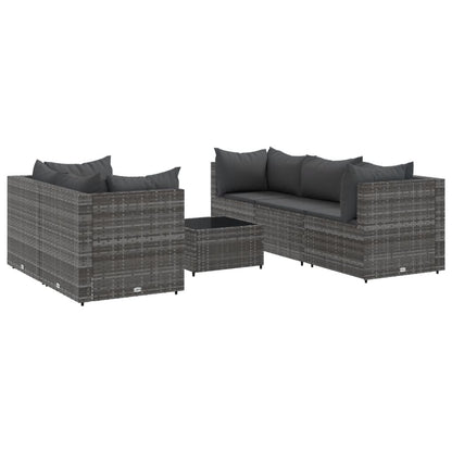 6-delige Loungeset met kussens poly rattan grijs