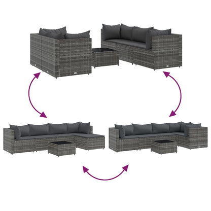 6-delige Loungeset met kussens poly rattan grijs