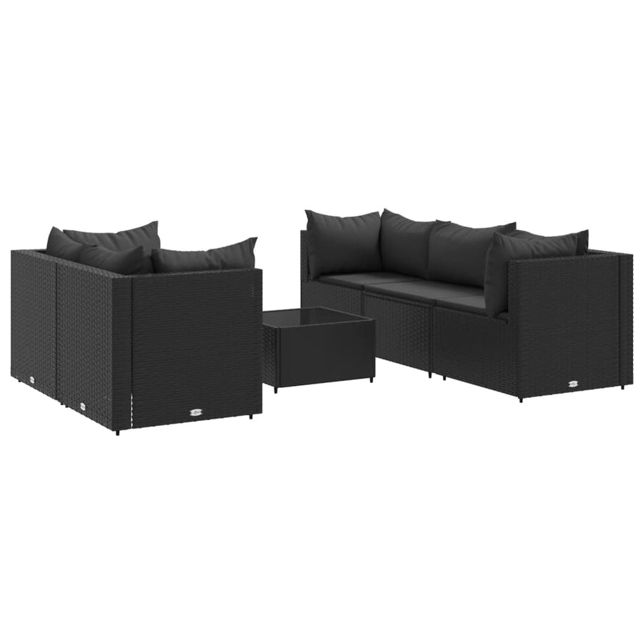 6-delige Loungeset met kussens poly rattan zwart
