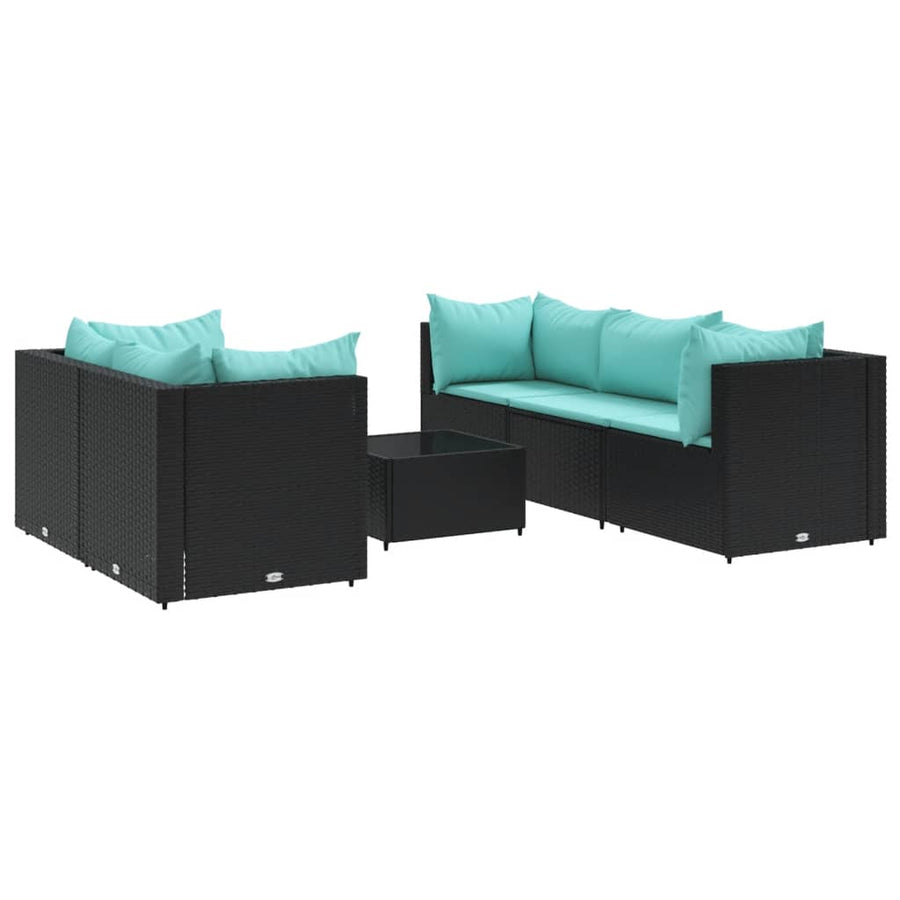 6-delige Loungeset met kussens poly rattan zwart