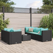 Loungeset 6-delig poly rattan zwart met kussens