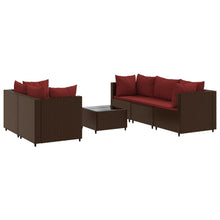 6-delige Loungeset met kussens poly rattan bruin